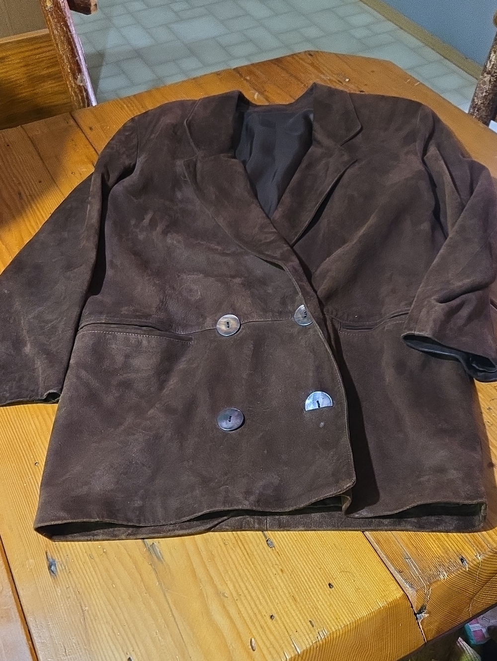 Lamatta Made In Italy Women's Double-Breasted 100% Leather Blazer Jacket - Brown